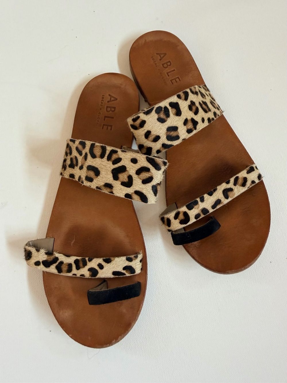 Able leather leopard thong flat sandals